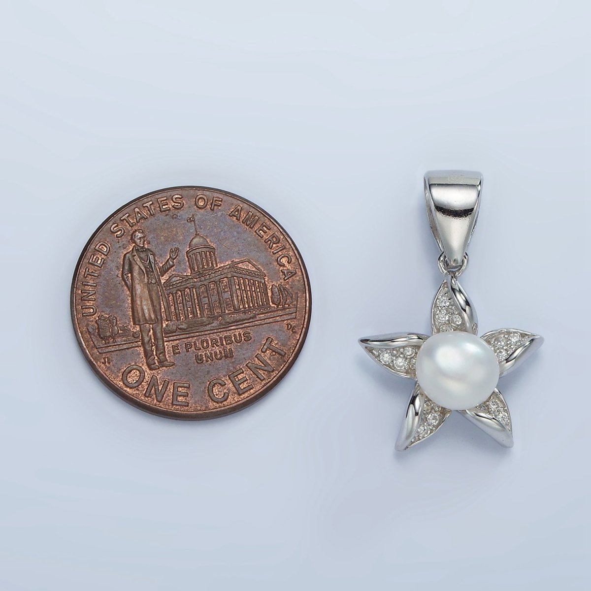 S925 Sterling Silver Pearl Micro Paved Celestial Star Flower Pendant | SL-442 - DLUXCA