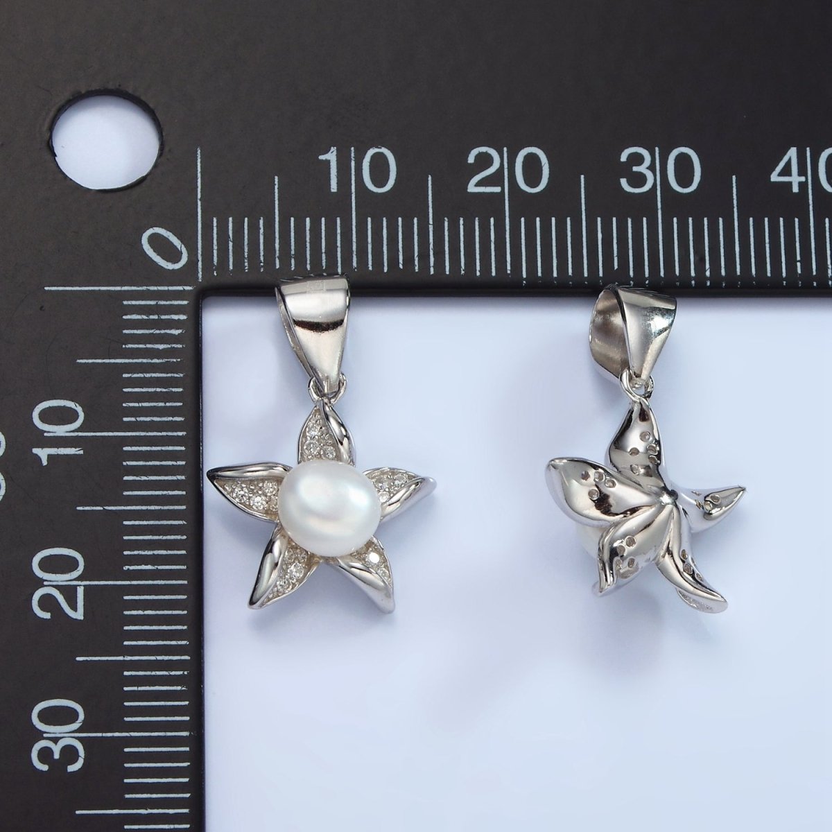 S925 Sterling Silver Pearl Micro Paved Celestial Star Flower Pendant | SL-442 - DLUXCA