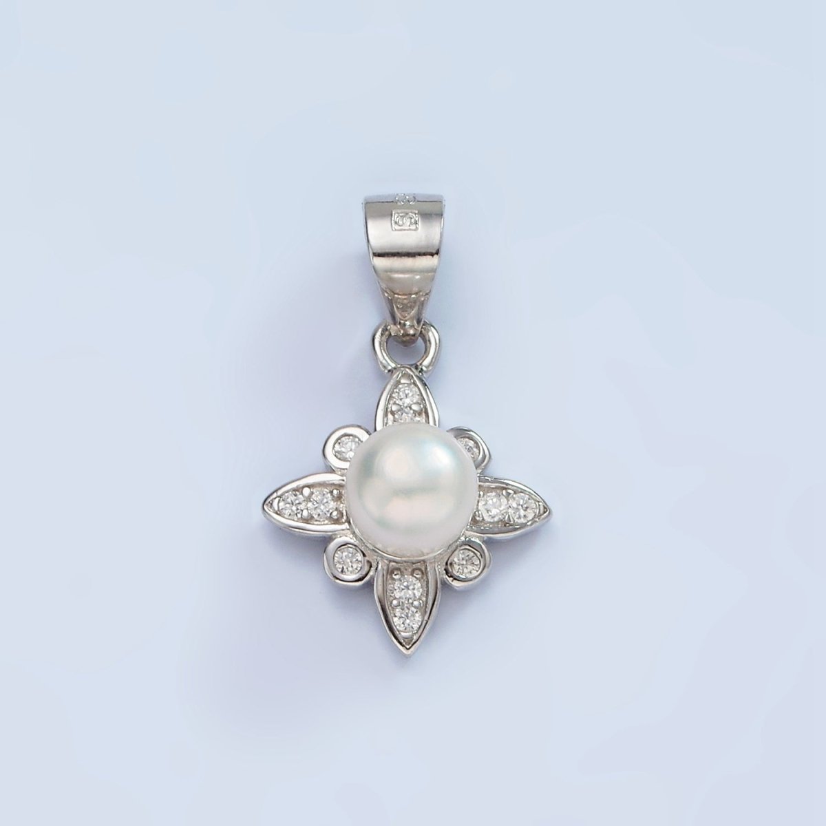 S925 Sterling Silver Pearl Micro Paved CZ Celestial Star Pendant | SL-444 - DLUXCA