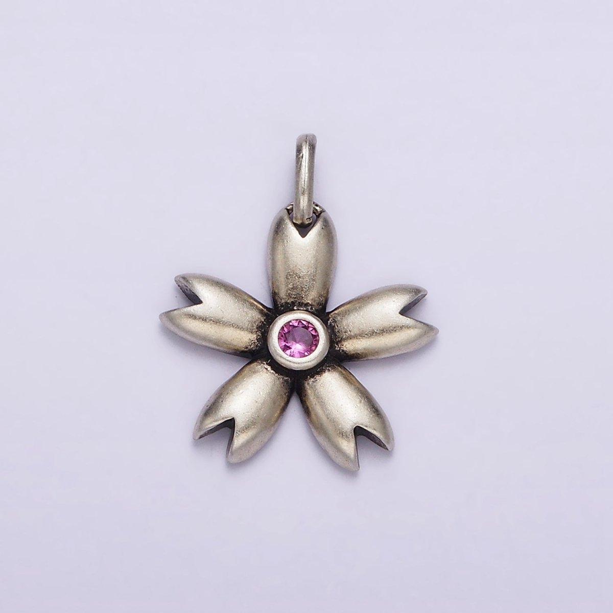 S925 Sterling Silver Pink CZ Flower Petal Charm | SL-341 - DLUXCA