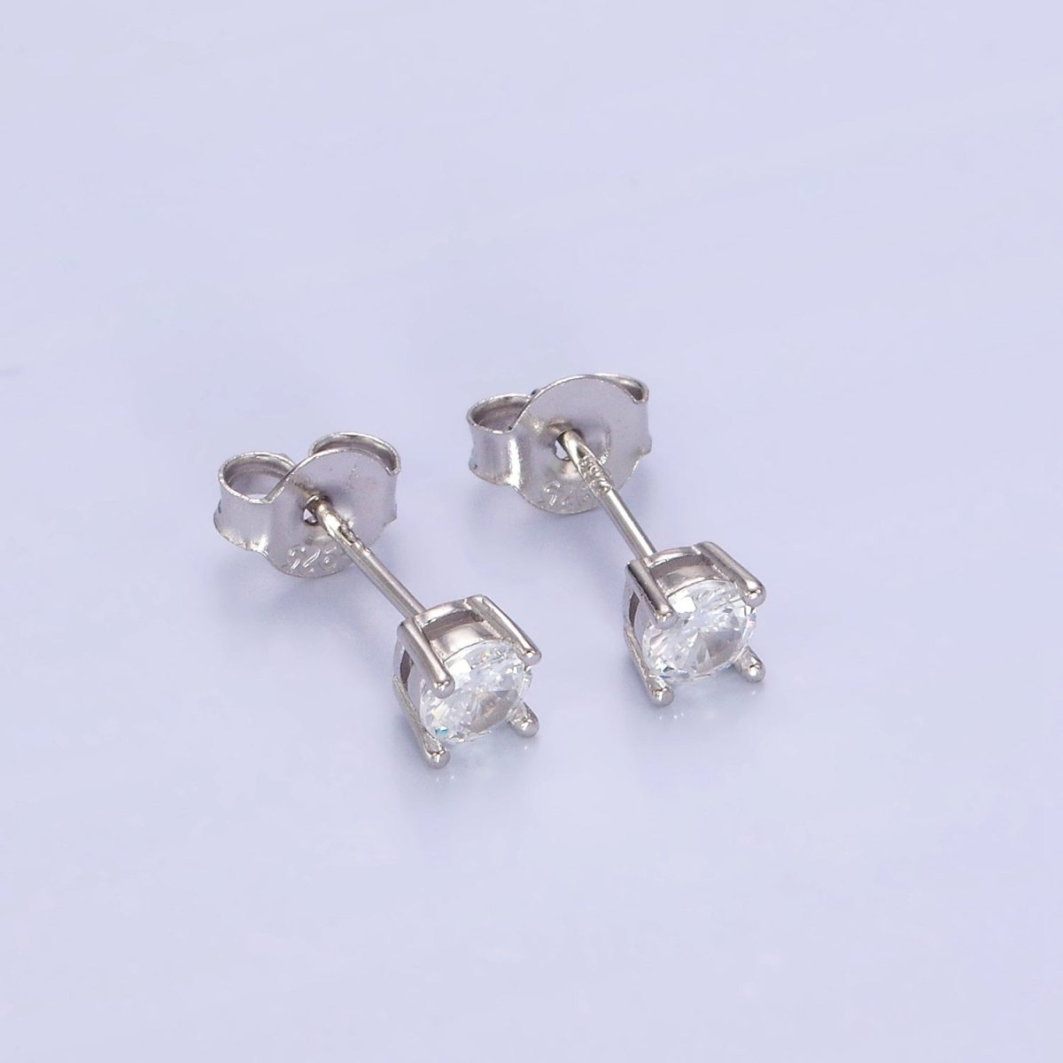 S925 Sterling Silver Round Classic Simple Push Back Cubic Zirconia Stud Earrings SL-477 - DLUXCA