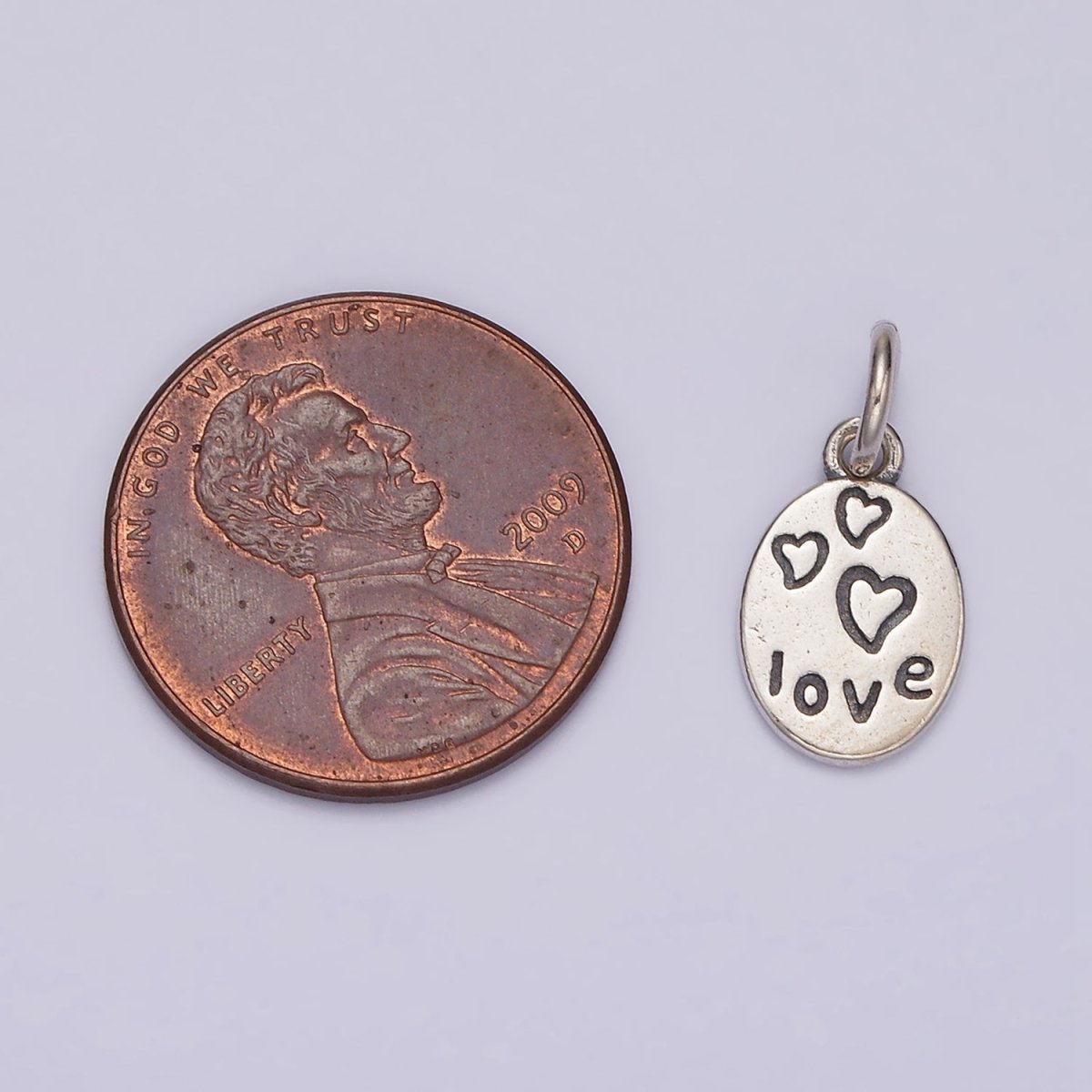 S925 Sterling Silver Triple Heart "LOVE" Script Engraved Oval Charm | SL-361 - DLUXCA