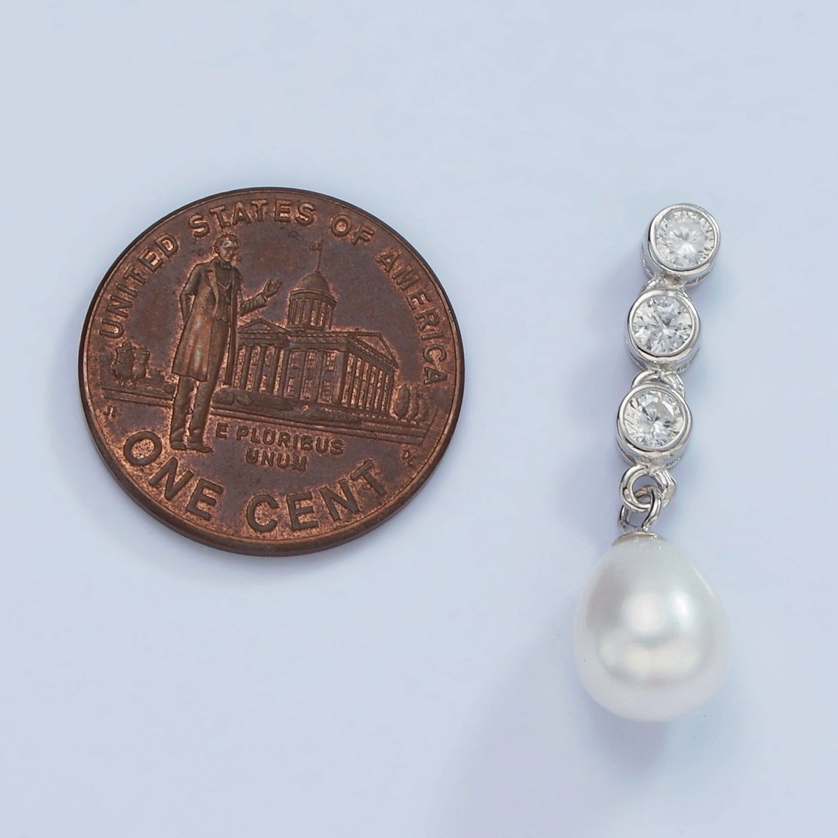 S925 Sterling Silver White Shell Pearl Drop Triple CZ Bezel Bail Pendant | SL-443 - DLUXCA