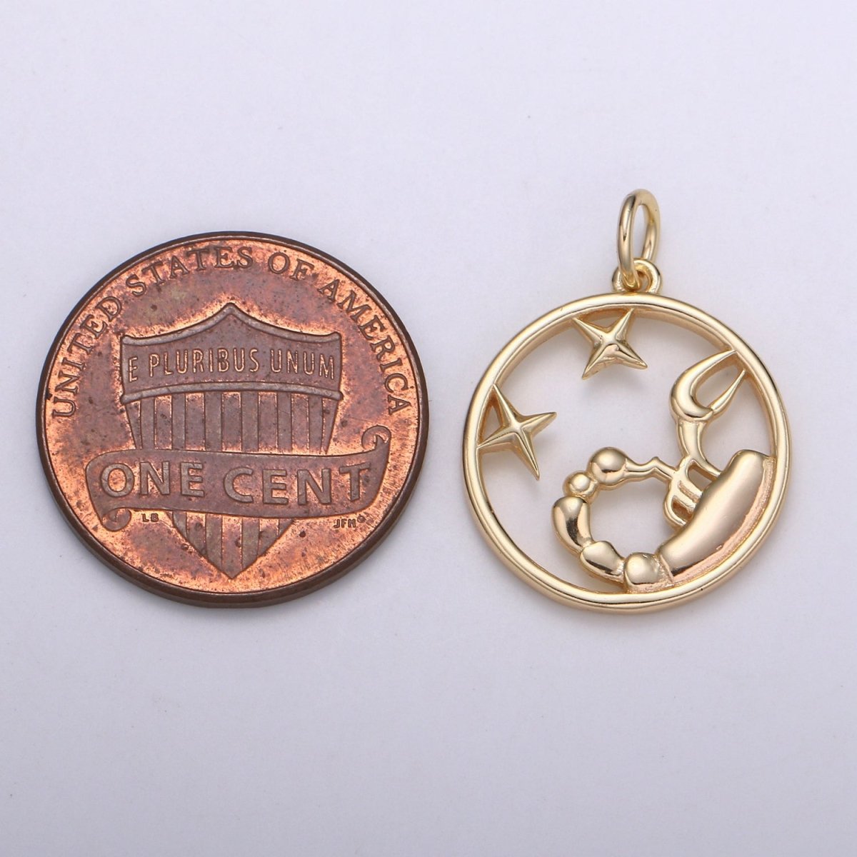S925 Sterling Silver Zodiac Horoscope Gold Vermeil Open Round Charm | A-677-A-688 - DLUXCA