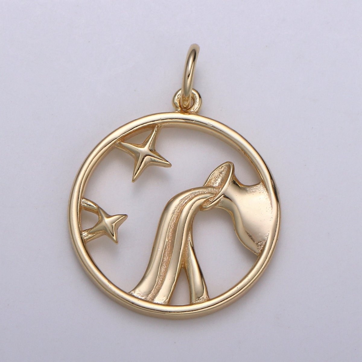 S925 Sterling Silver Zodiac Horoscope Gold Vermeil Open Round Charm | A-677-A-688 - DLUXCA