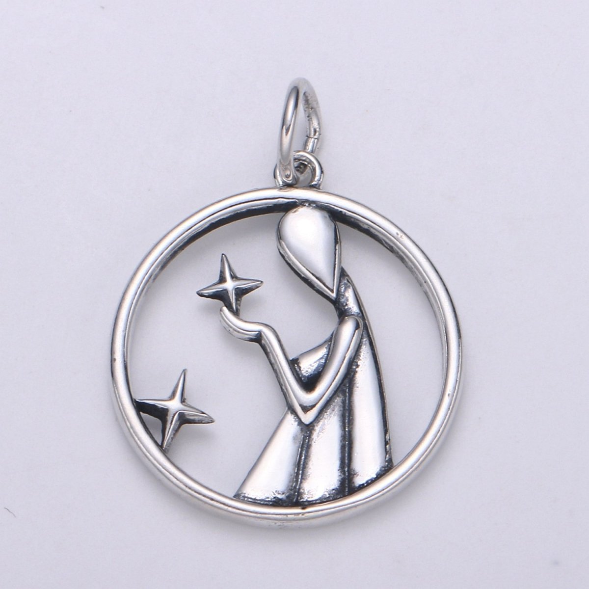 S925 Sterling Silver Zodiac Horoscope Silver Open Round Charm | A-690-A-702 - DLUXCA