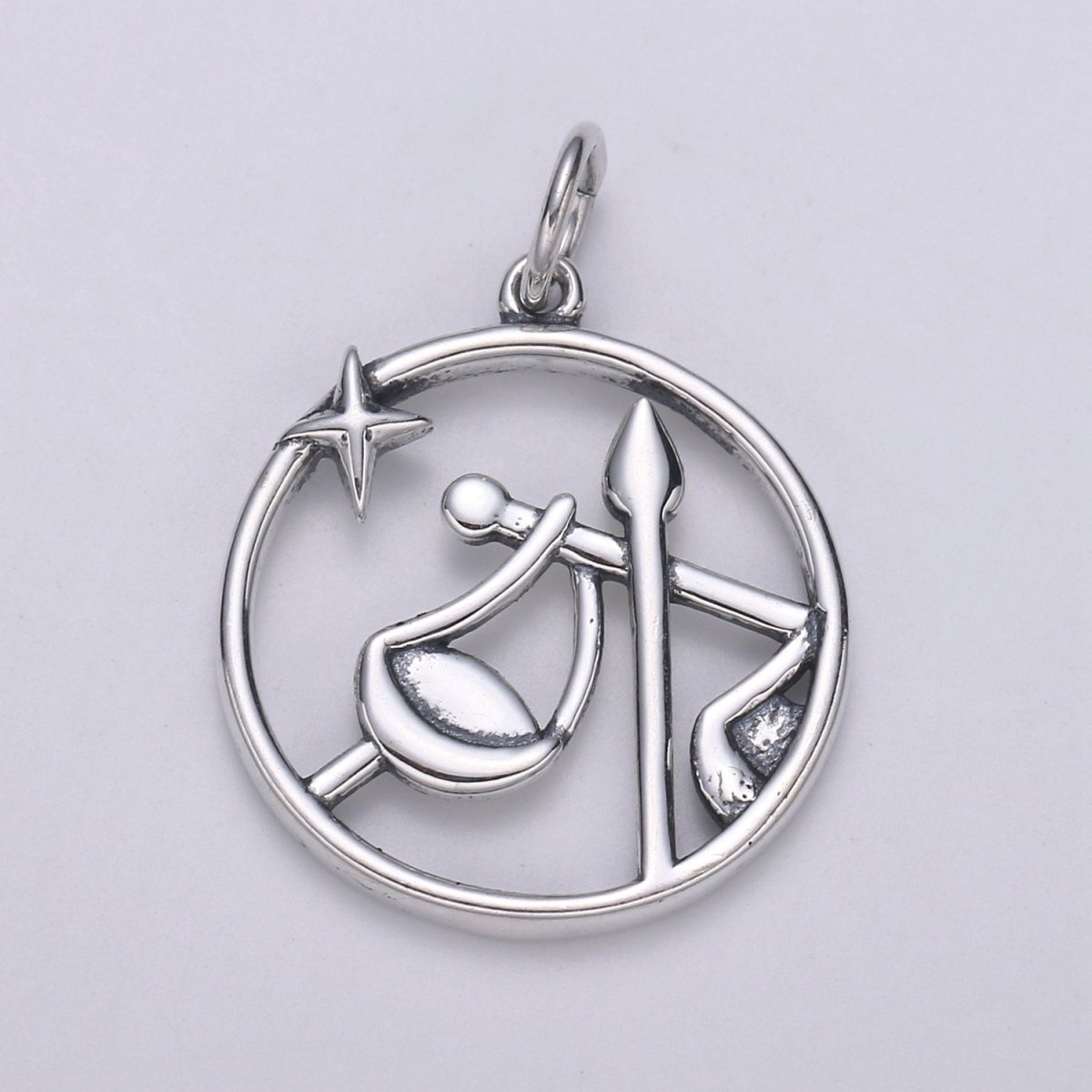 S925 Sterling Silver Zodiac Horoscope Silver Open Round Charm | A-690-A-702 - DLUXCA