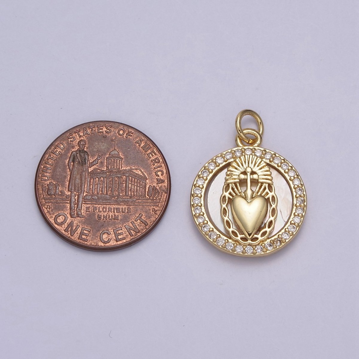 Sacred Heart Charm 24k Gold Filled Religious Charm Cross Pendant Catholic Jewelry Coin Ancient Medallion N-713 N-714 - DLUXCA
