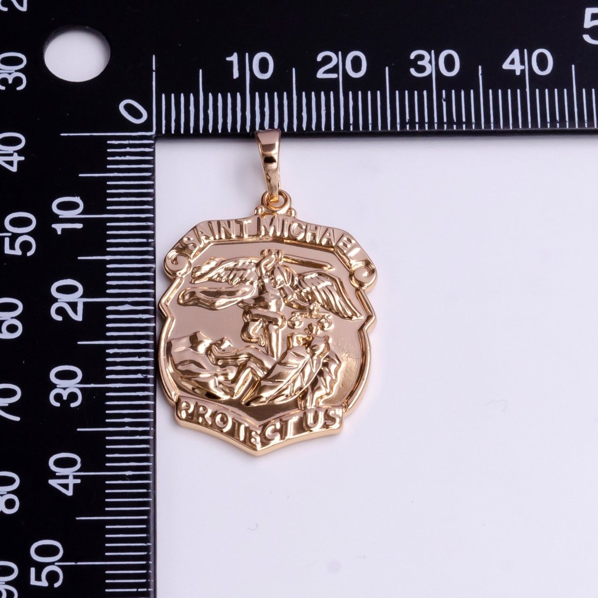 "Saint Michael Protect Us" Prayer Engraved Double Sided Rosey Gold Pendant | AA396 - DLUXCA