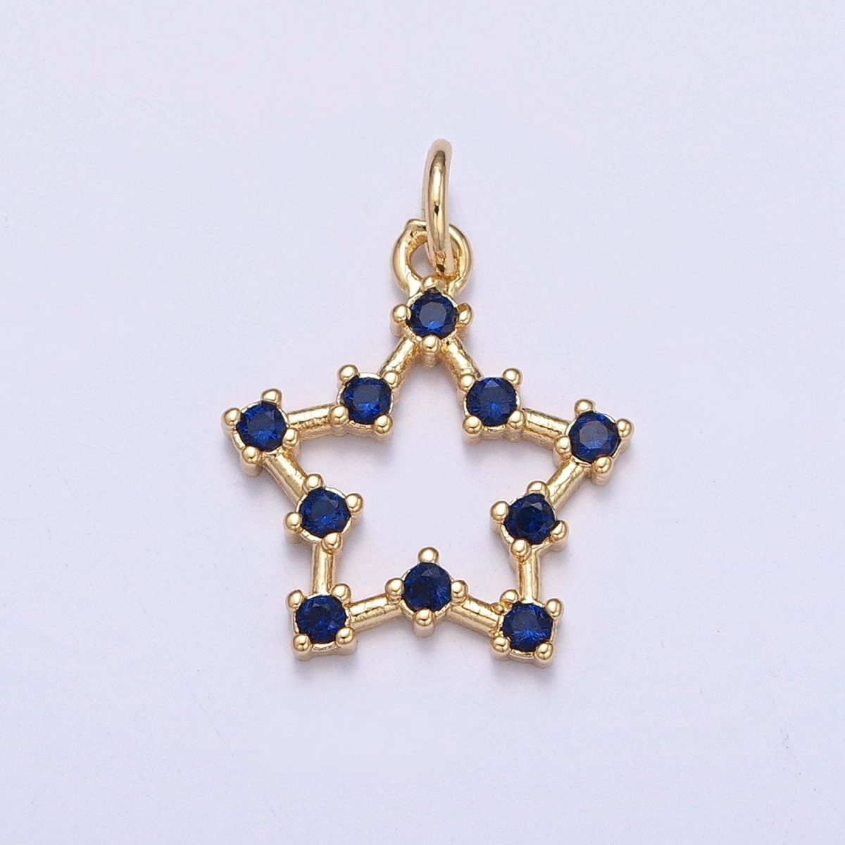 Sapphire Blue Star Charm, Round Cubic Zirconia CZ Five Pointed Celestial North Star | X-110 - DLUXCA