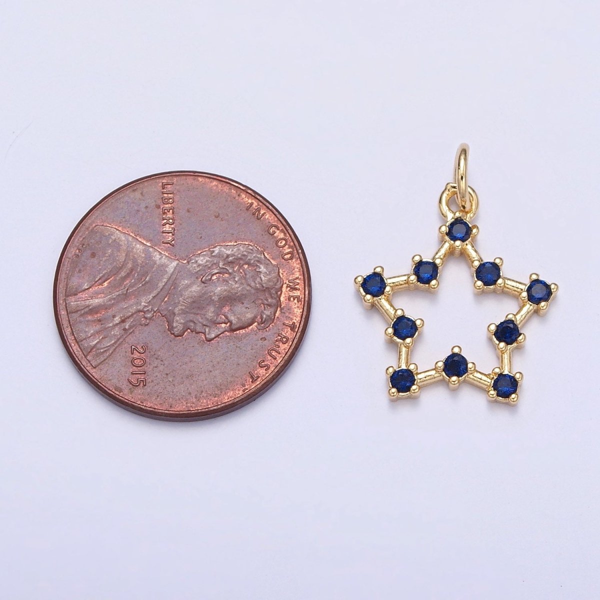 Sapphire Blue Star Charm, Round Cubic Zirconia CZ Five Pointed Celestial North Star | X-110 - DLUXCA