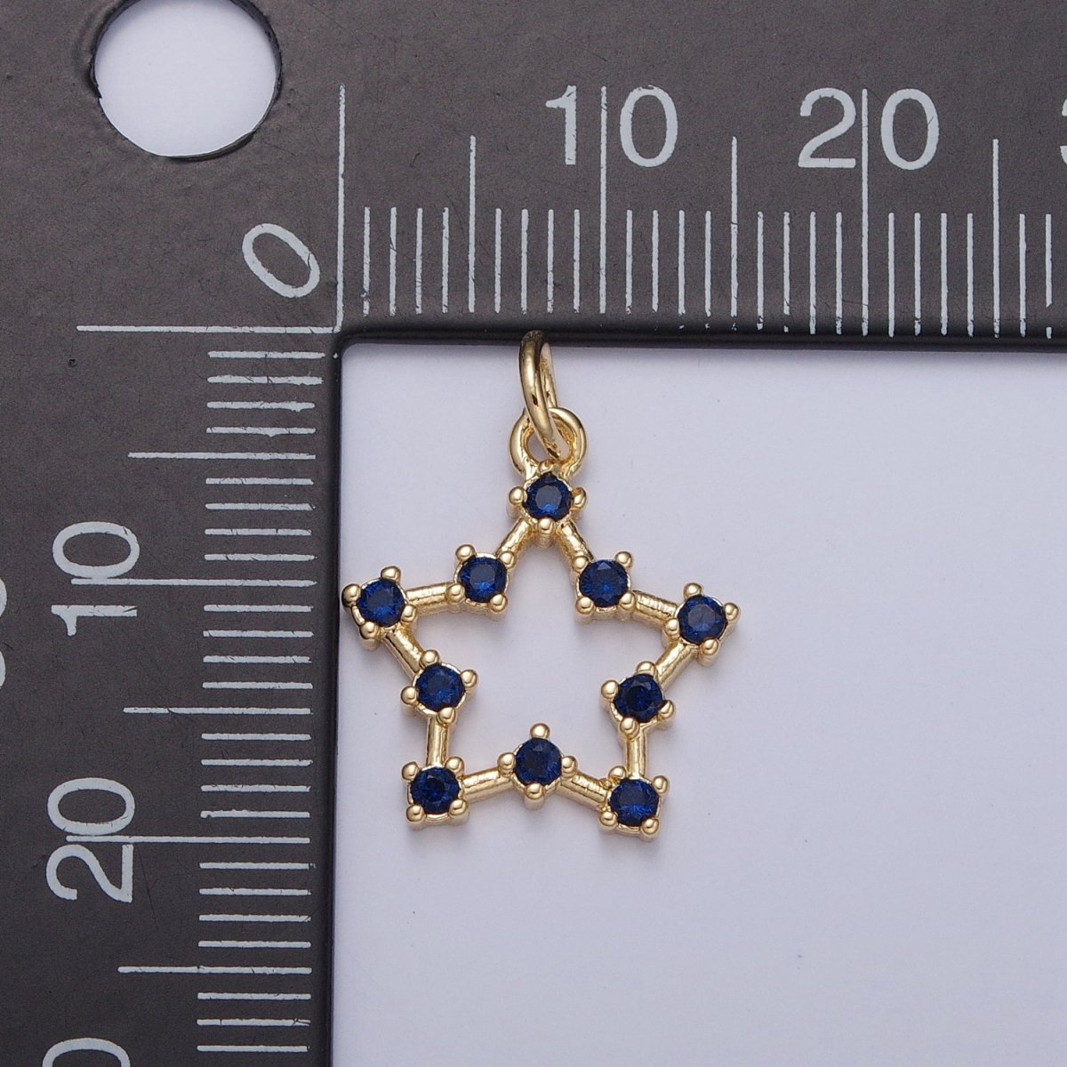 Sapphire Blue Star Charm, Round Cubic Zirconia CZ Five Pointed Celestial North Star | X-110 - DLUXCA