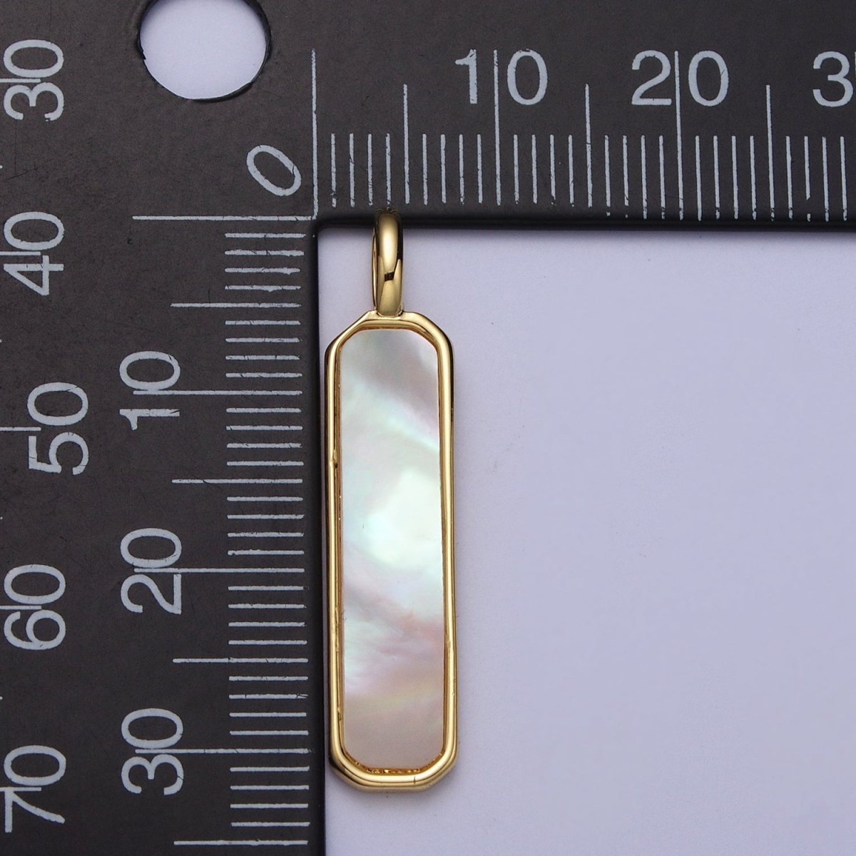 Shell Pearl Geometric Rectangular Bar Tag Gold Pendant H-385 - DLUXCA