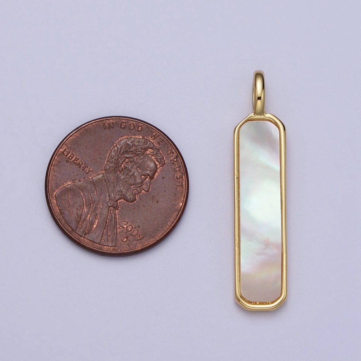 Shell Pearl Geometric Rectangular Bar Tag Gold Pendant H-385 - DLUXCA