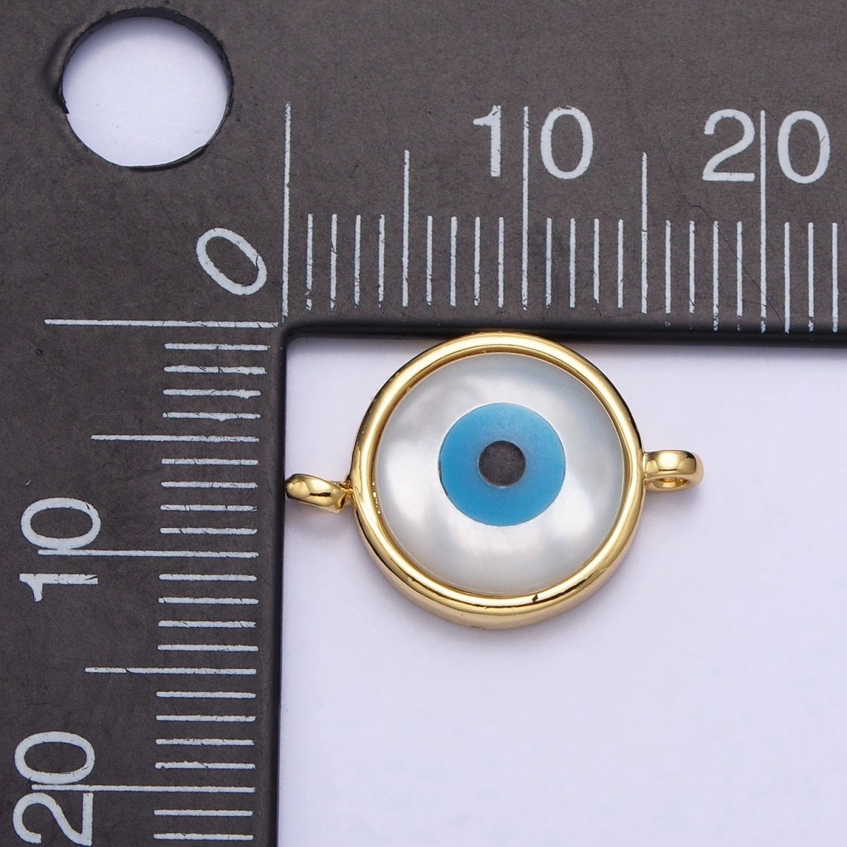 Shell Pearl White Evil Eye Charm Connector Gold Link Connector | AA921 - DLUXCA