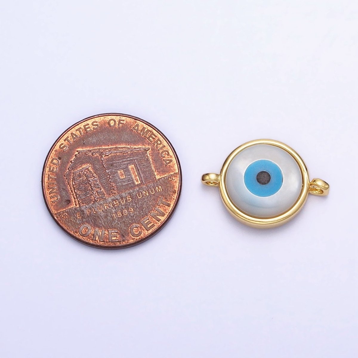 Shell Pearl White Evil Eye Charm Connector Gold Link Connector | AA921 - DLUXCA