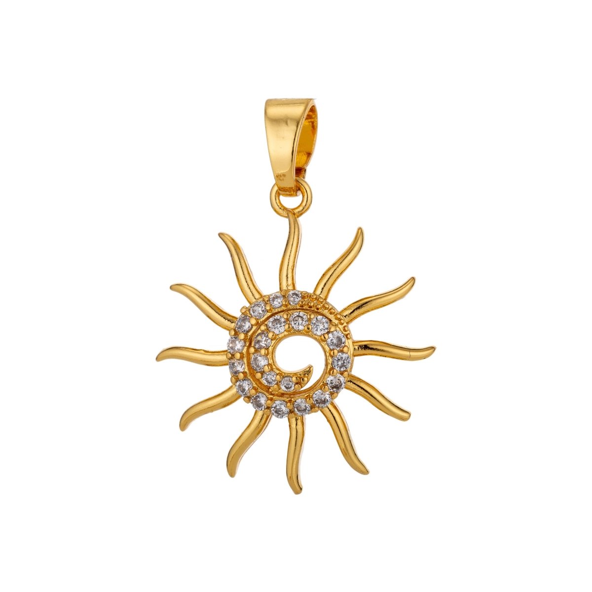 Shiny 18K Gold Filled or Rose Gold Sun Sunshine Charm Pendant w/ Bails Ray Cubic Zirconia Necklace for Jewelry Making H-805 - DLUXCA