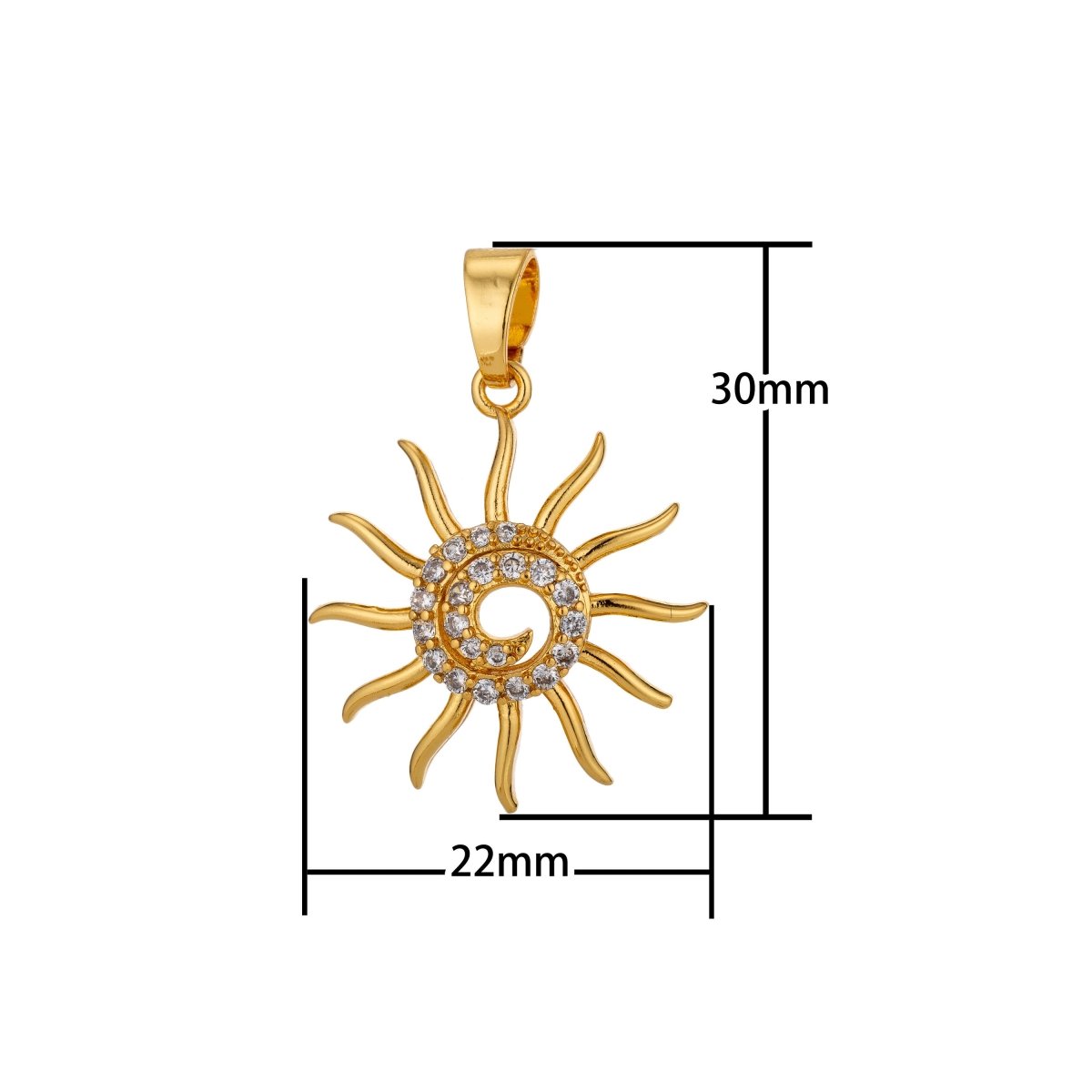 Shiny 18K Gold Filled or Rose Gold Sun Sunshine Charm Pendant w/ Bails Ray Cubic Zirconia Necklace for Jewelry Making H-805 - DLUXCA