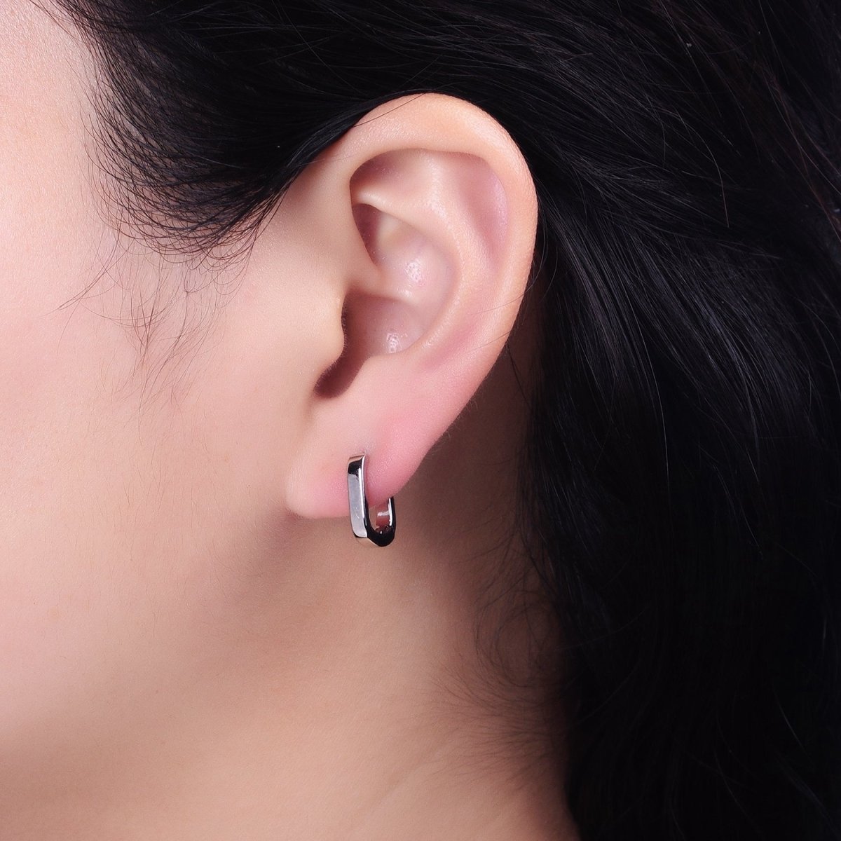 Silver 14mm U-Shaped Oblong Cartilage Hoop Earrings | AB809 - DLUXCA