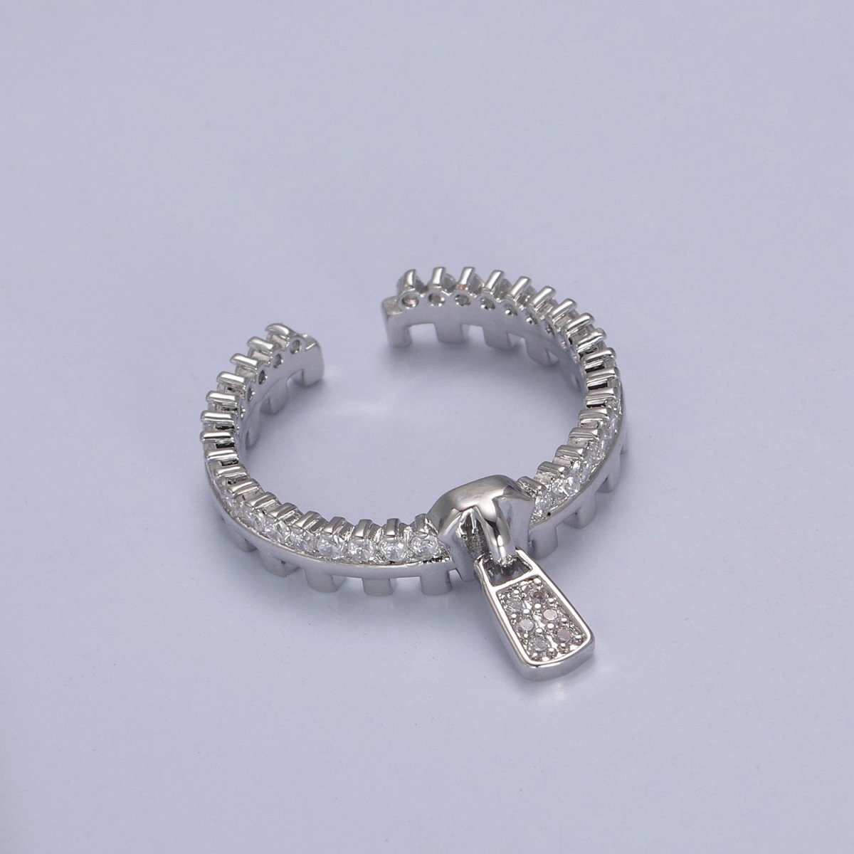 Silver / 24K Gold Filled Zipper Crystal Zirconia CZ Adjustable Ring Zip | U-409 U-410 - DLUXCA