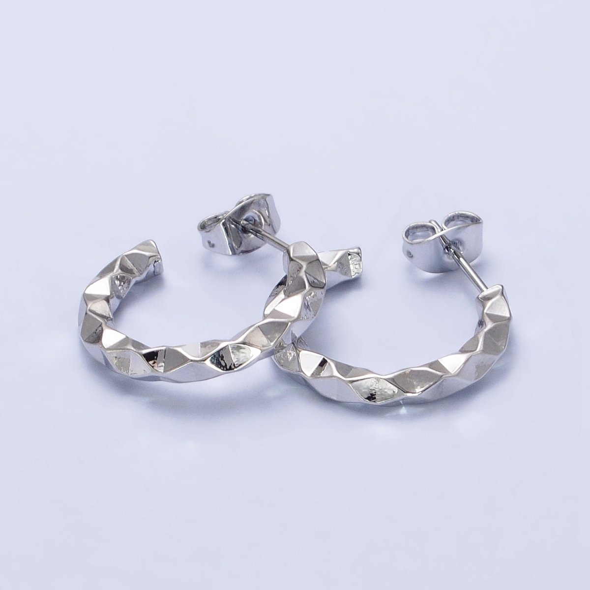 Silver 25mm, 40mm Hammered Geometric C-Shaped Hoop Earrings | AB402 AB401 - DLUXCA