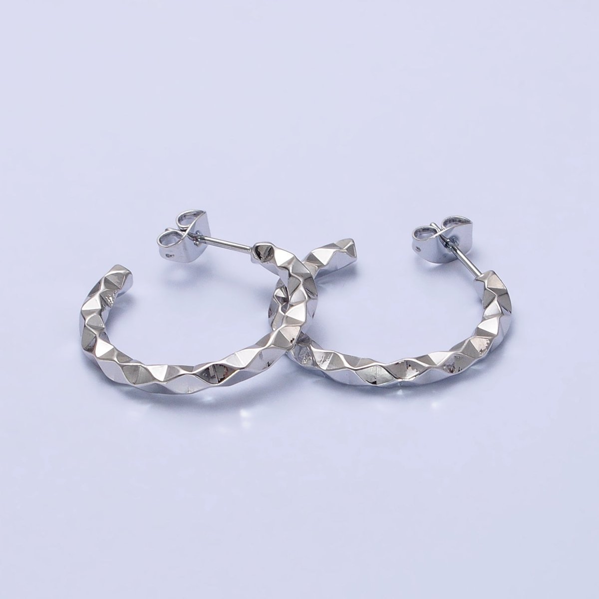 Silver 25mm, 40mm Hammered Geometric C-Shaped Hoop Earrings | AB402 AB401 - DLUXCA
