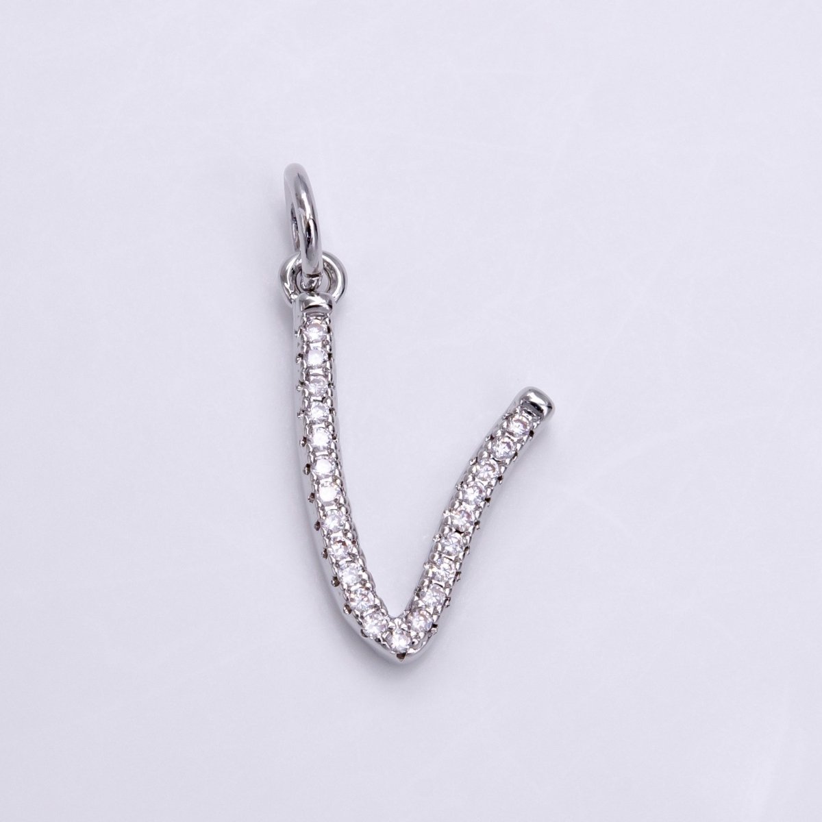 Silver A-Z Initial Letter Micro Pave Charm Personalized Letter Pendant | A1184 - A1209 - DLUXCA