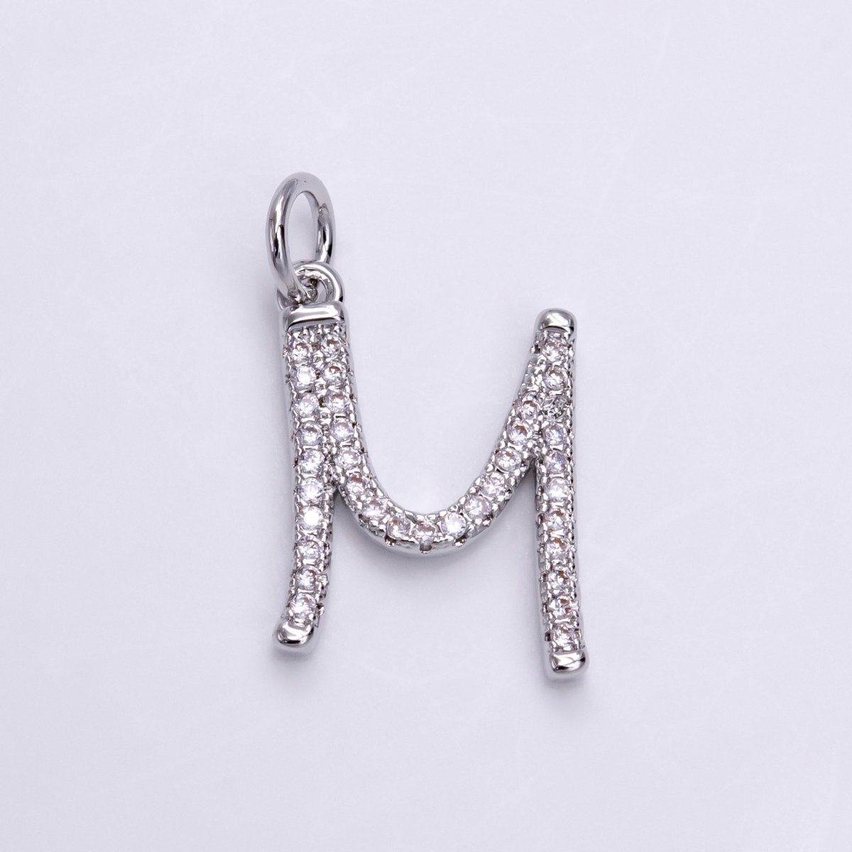 Silver A-Z Initial Letter Micro Pave Charm Personalized Letter Pendant | A1184 - A1209 - DLUXCA