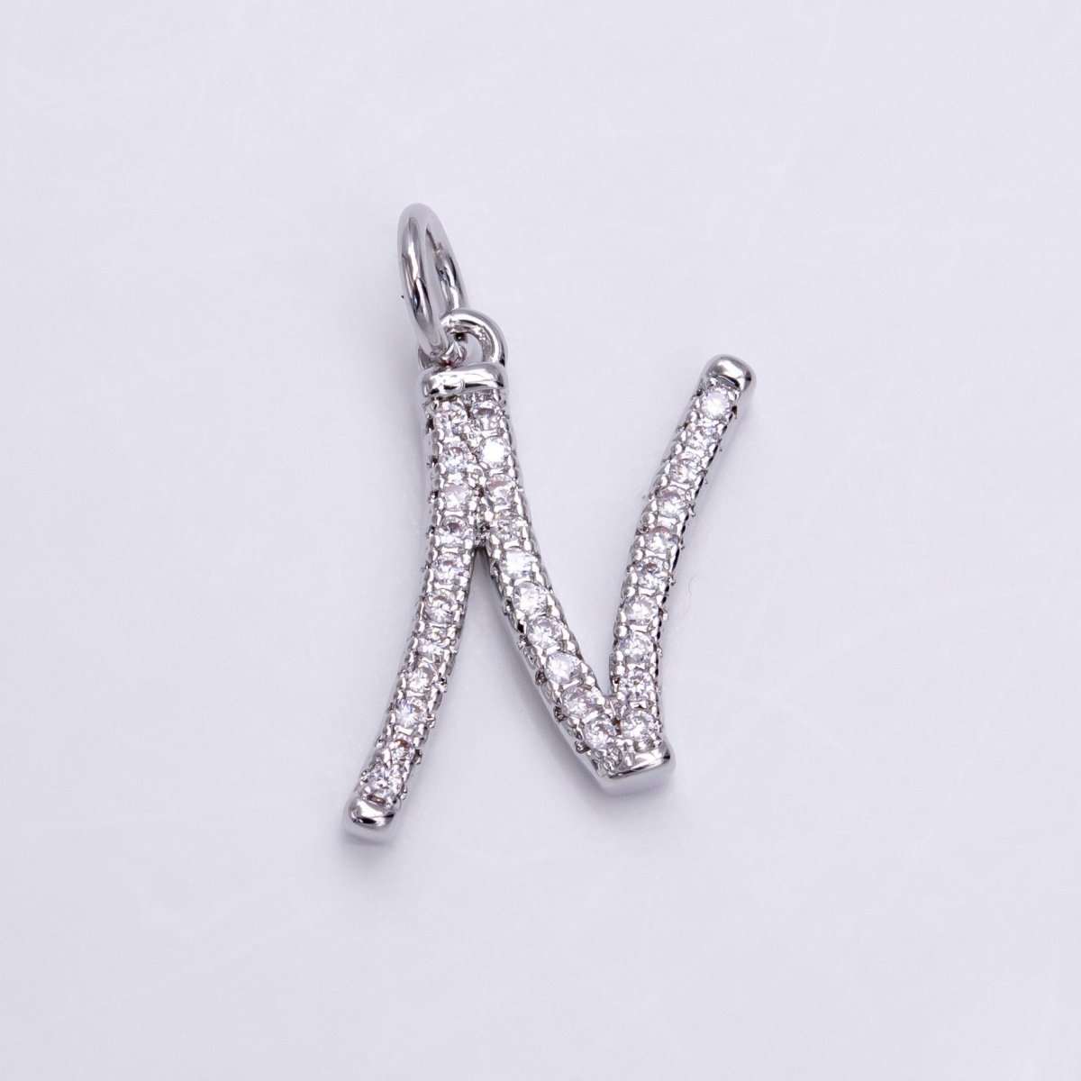 Silver A-Z Initial Letter Micro Pave Charm Personalized Letter Pendant | A1184 - A1209 - DLUXCA