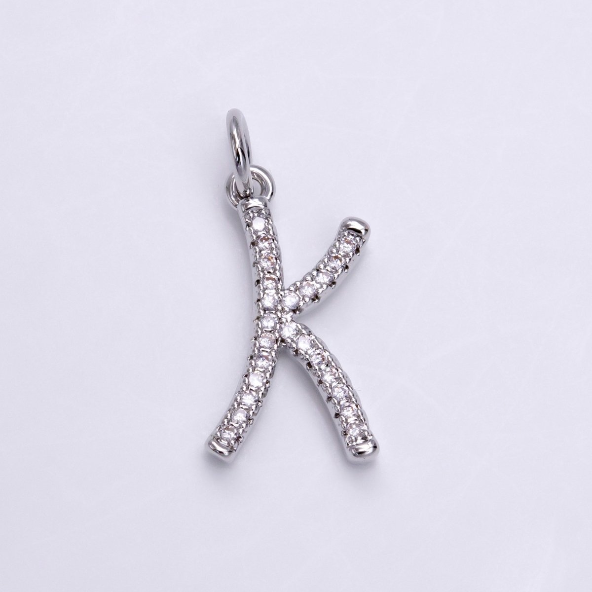 Silver A-Z Initial Letter Micro Pave Charm Personalized Letter Pendant | A1184 - A1209 - DLUXCA