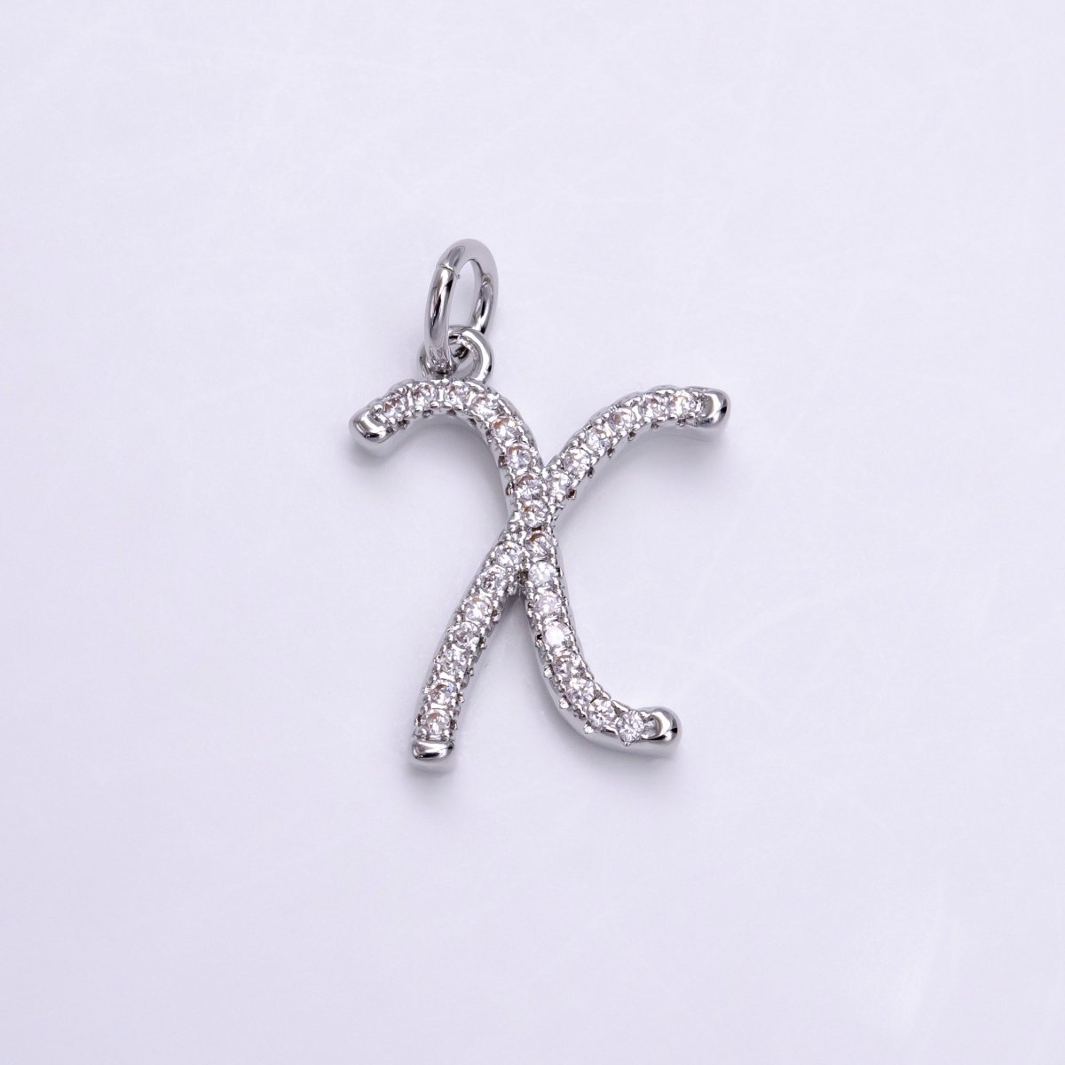 Silver A-Z Initial Letter Micro Pave Charm Personalized Letter Pendant | A1184 - A1209 - DLUXCA