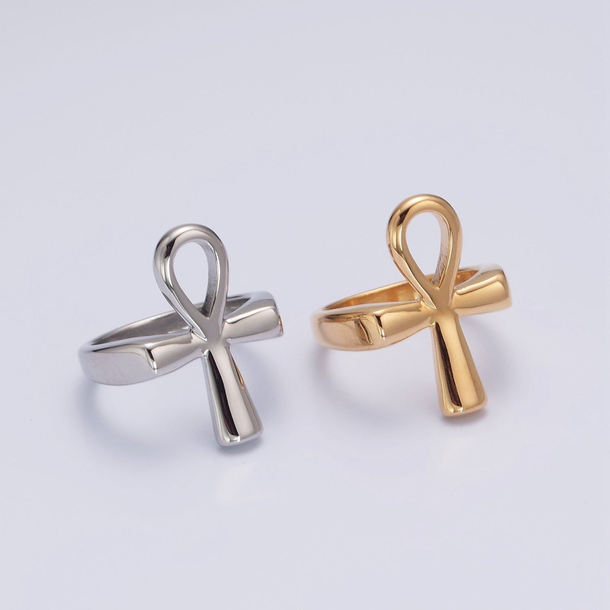 Silver Ankh Cross Rings for Men Women Egyptian Key of Life Gold Bands Ring S-018 S-019 S-040 - DLUXCA