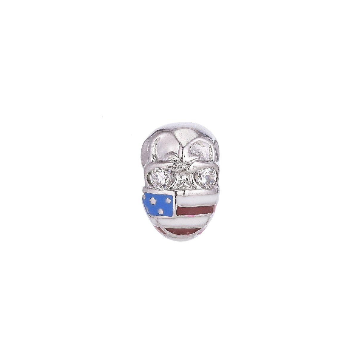 Silver Biker Beads Spacer with American Flag for Men Bracelet jewelry Making 11x7mm Micro Pave Bead Charm | B-022 - DLUXCA