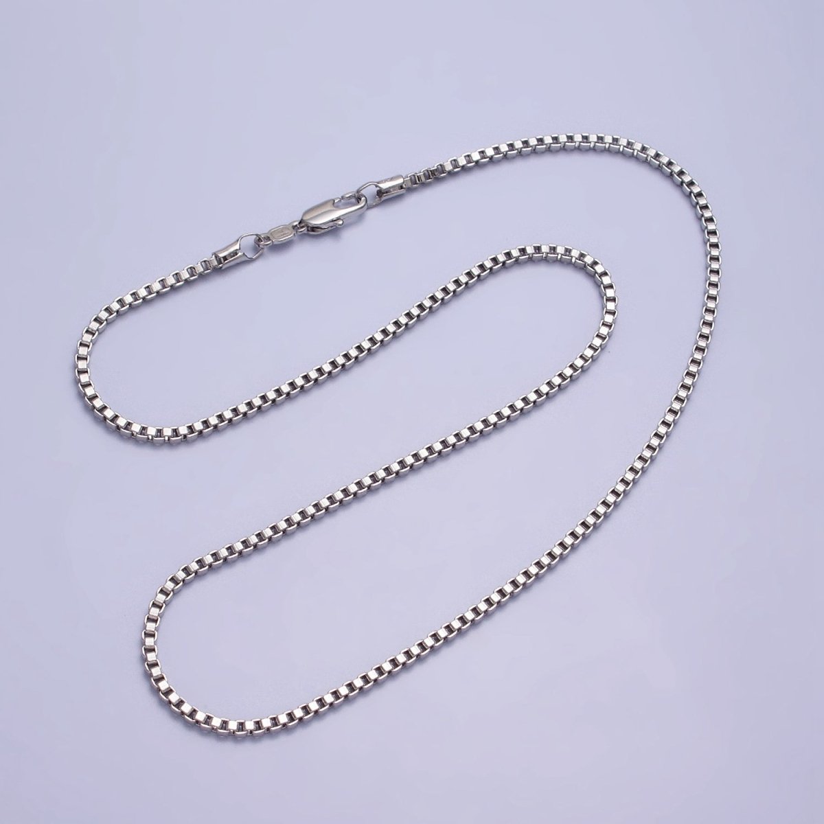 Silver Box Chain Necklace - Unisex 2mm Waterproof Box Necklace, Minimalist Gifts for Men, Women Ready to Wear Chain for Gift | WA-1547 Clearance Pricing - DLUXCA
