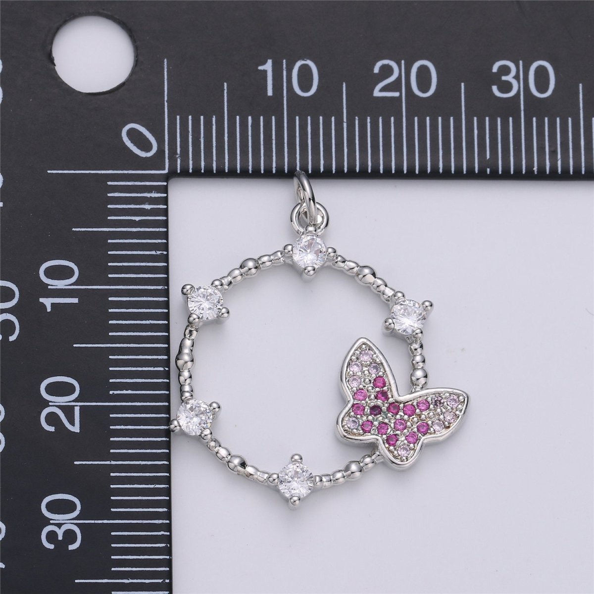Silver Butterfly charm, Micro Pave Butterfly Pendant for Necklace Charm Earring Supply Component D-011 - DLUXCA