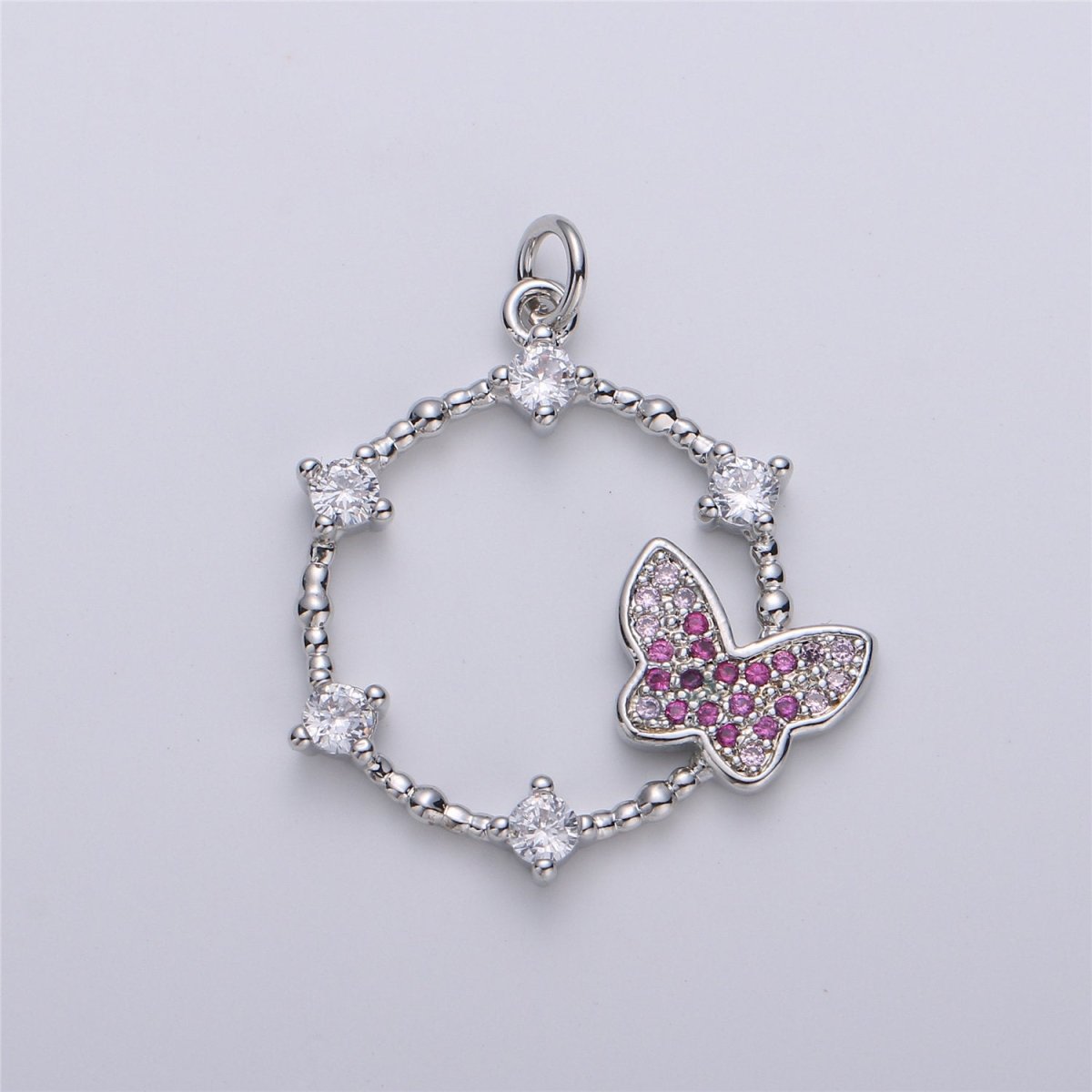 Silver Butterfly charm, Micro Pave Butterfly Pendant for Necklace Charm Earring Supply Component D-011 - DLUXCA