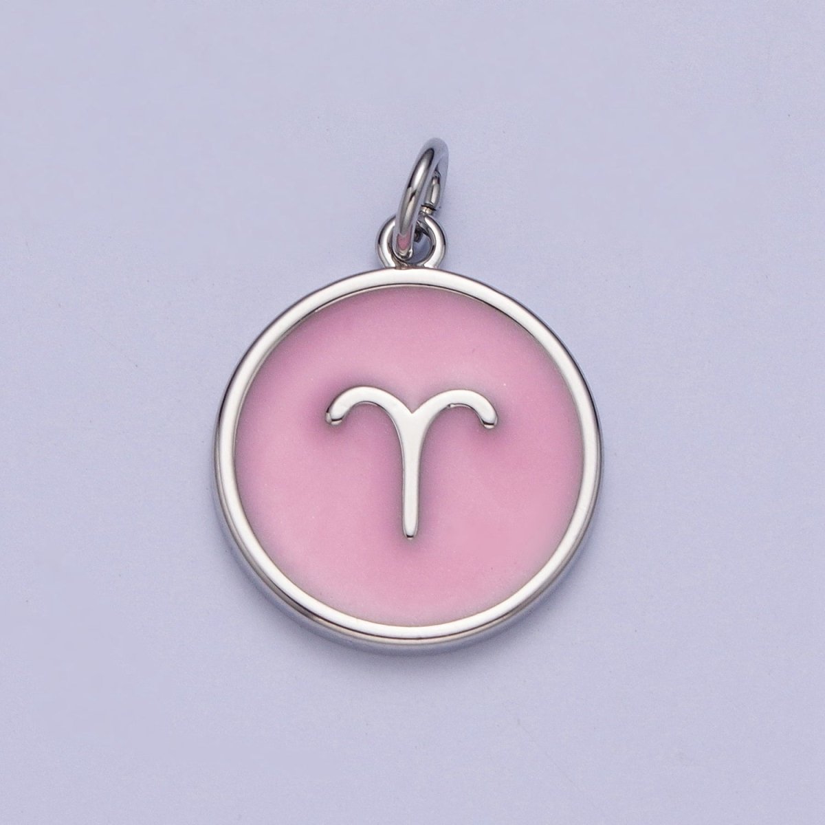 Silver Charm Enamel Pink Zodiac Sign Charms, Horoscope Symbol Birthday Disc pendant Astrology sign X-289 - X-300 - DLUXCA