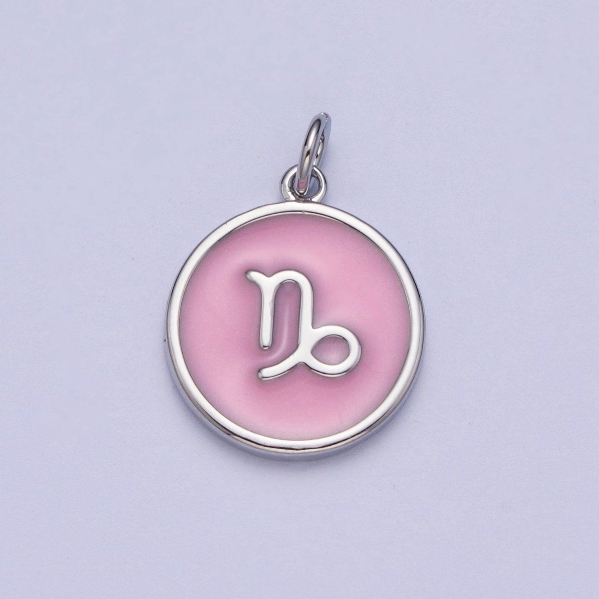 Silver Charm Enamel Pink Zodiac Sign Charms, Horoscope Symbol Birthday Disc pendant Astrology sign X-289 - X-300 - DLUXCA