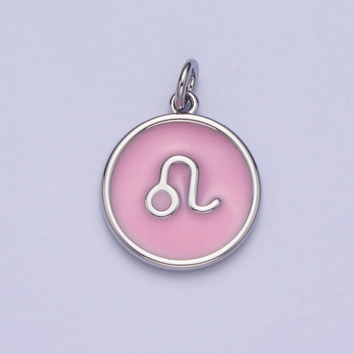 Silver Charm Enamel Pink Zodiac Sign Charms, Horoscope Symbol Birthday Disc pendant Astrology sign X-289 - X-300 - DLUXCA