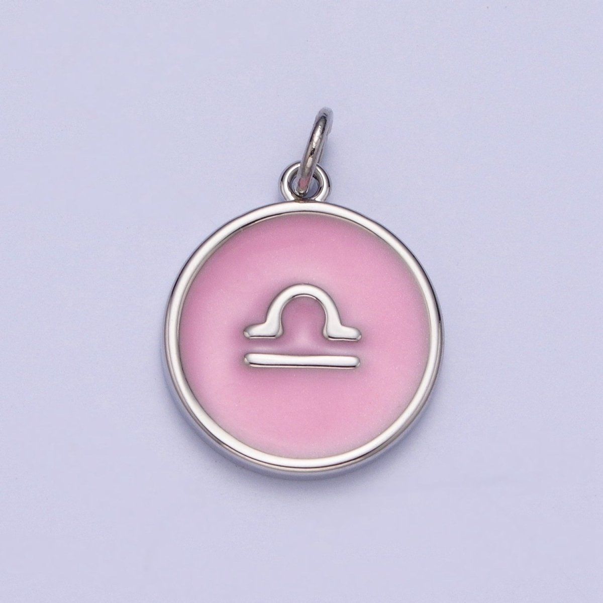 Silver Charm Enamel Pink Zodiac Sign Charms, Horoscope Symbol Birthday Disc pendant Astrology sign X-289 - X-300 - DLUXCA