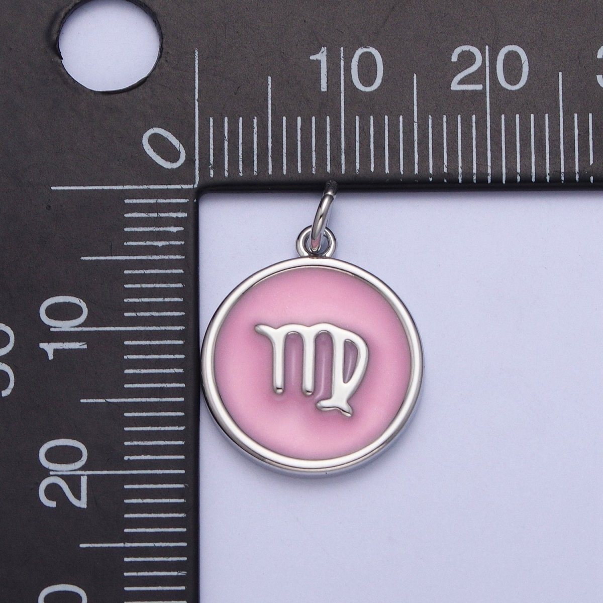 Silver Charm Enamel Pink Zodiac Sign Charms, Horoscope Symbol Birthday Disc pendant Astrology sign X-289 - X-300 - DLUXCA