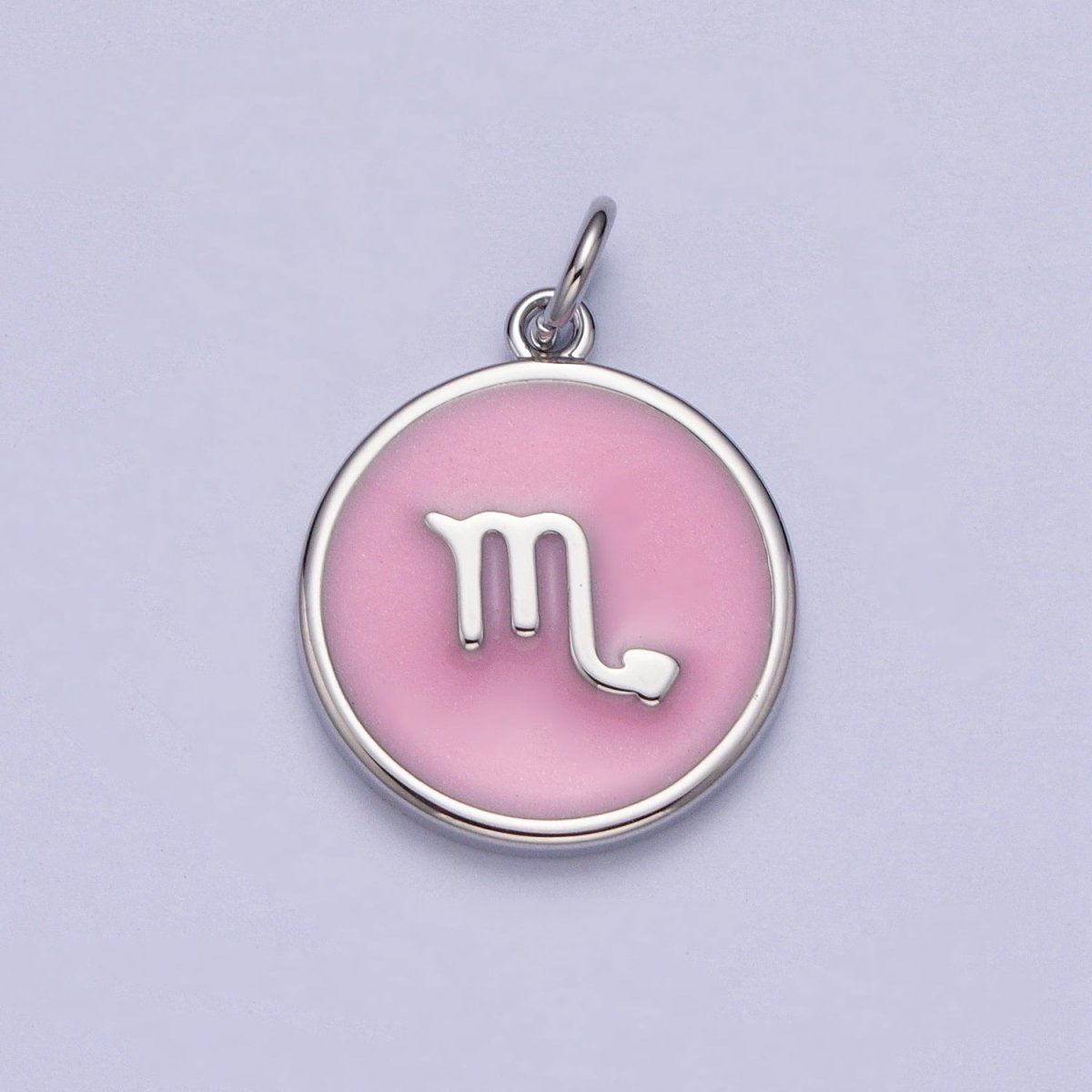 Silver Charm Enamel Pink Zodiac Sign Charms, Horoscope Symbol Birthday Disc pendant Astrology sign X-289 - X-300 - DLUXCA