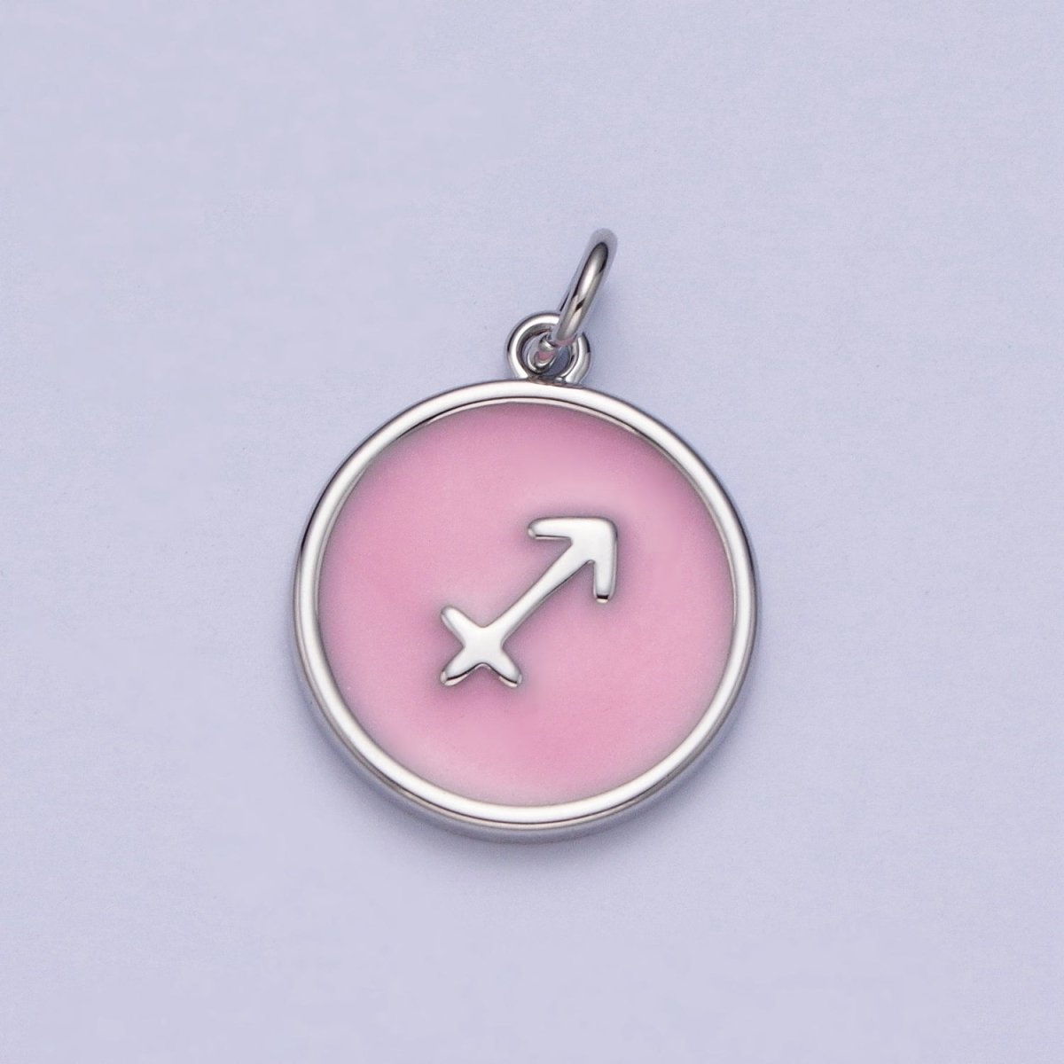 Silver Charm Enamel Pink Zodiac Sign Charms, Horoscope Symbol Birthday Disc pendant Astrology sign X-289 - X-300 - DLUXCA