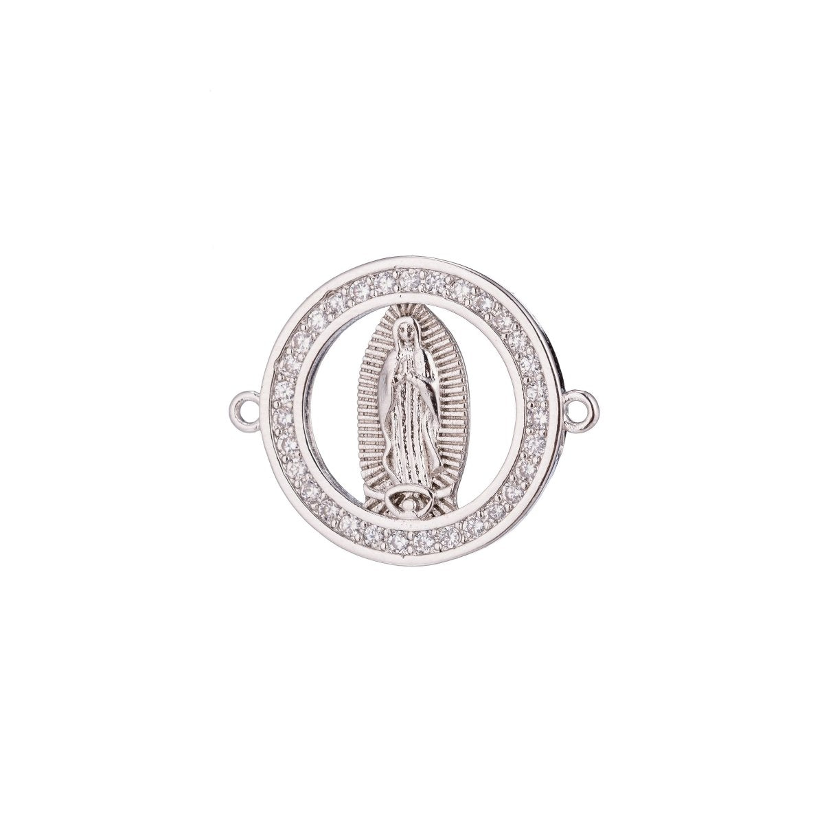 Silver Circle Mother Mary Blessed Holy Mother of Jesus Religious Cubic Zirconia Bracelet Charm Bead Finding Connector For Jewelry Making F-249 - DLUXCA