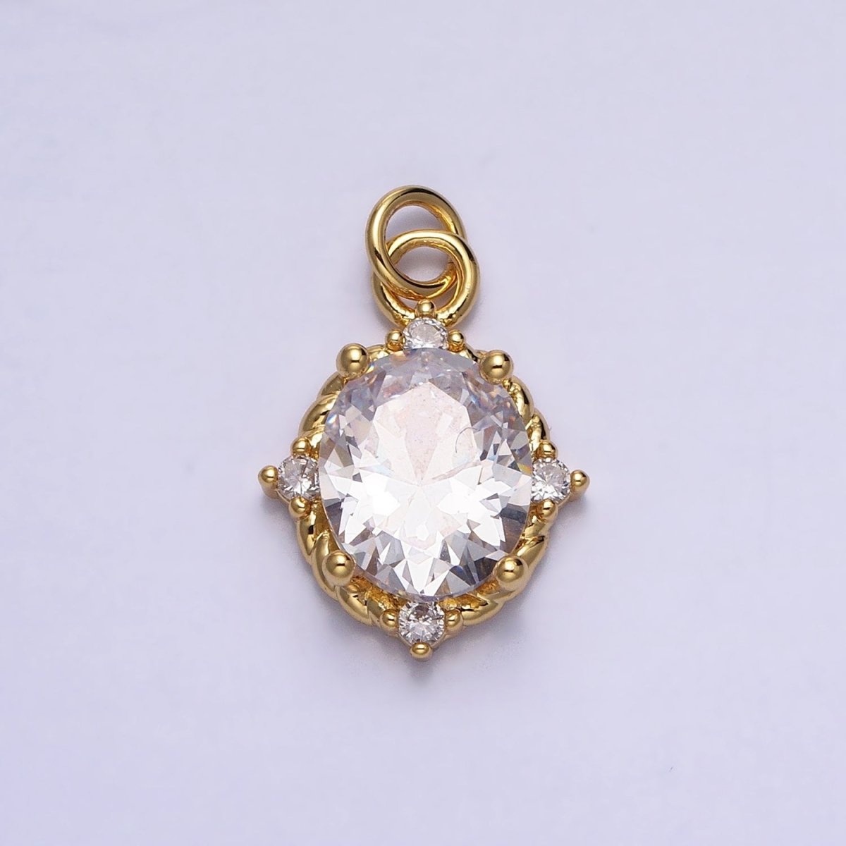 Silver Colorful Oval Brilliant Cut Cubic Zirconia Stones Clear, Pink Green Gold CZ Charm AC539 AC540 AC541 AC542 AC543 AC544 - DLUXCA