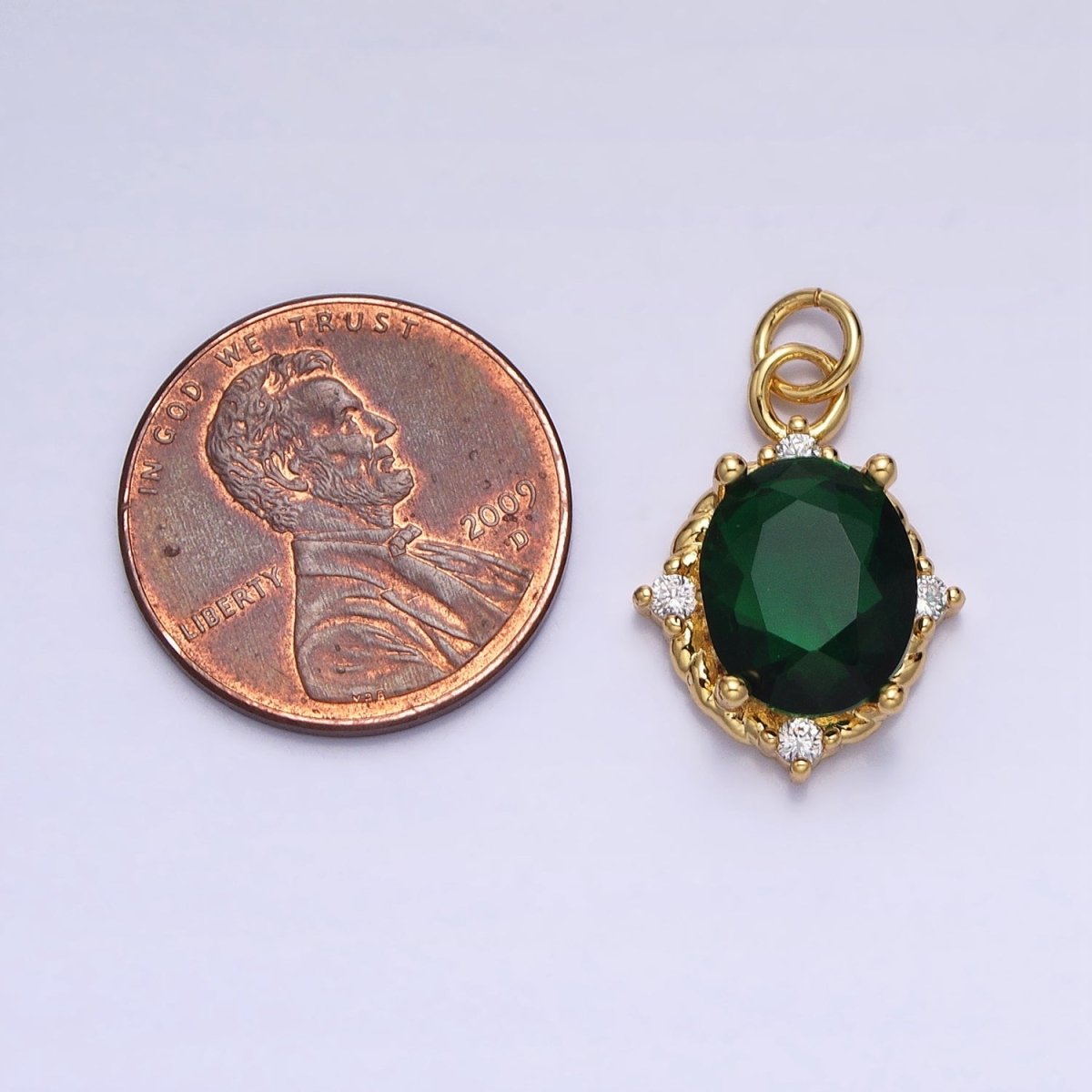 Silver Colorful Oval Brilliant Cut Cubic Zirconia Stones Clear, Pink Green Gold CZ Charm AC539 AC540 AC541 AC542 AC543 AC544 - DLUXCA