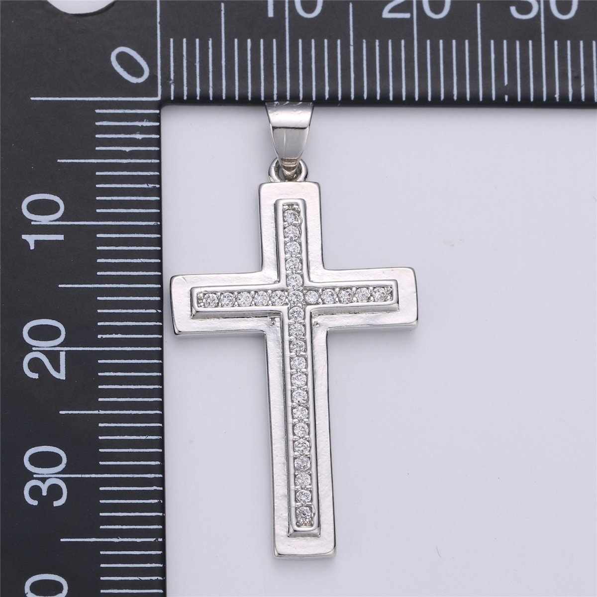 Silver Cross CZ Micro Pave Cross Pendant Charm, Cubic Zirconia Focal Cross Pendant, Necklace Charm Religious Jewelry 37x20mm I-609 - DLUXCA