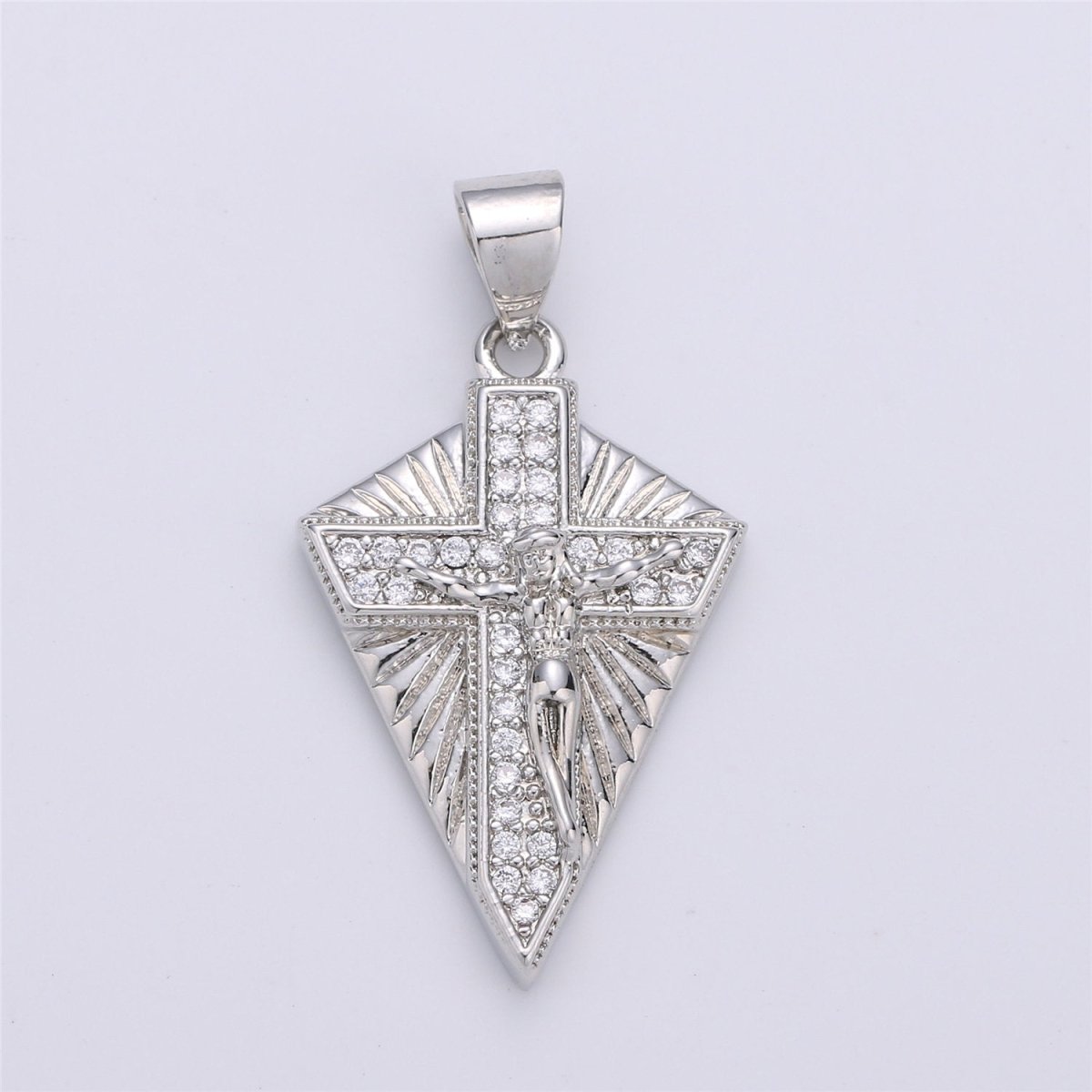 Silver Cross Medallion Charm Necklace Gold Crucifix Pendant for Religious Jewelry Supply I-610 - DLUXCA