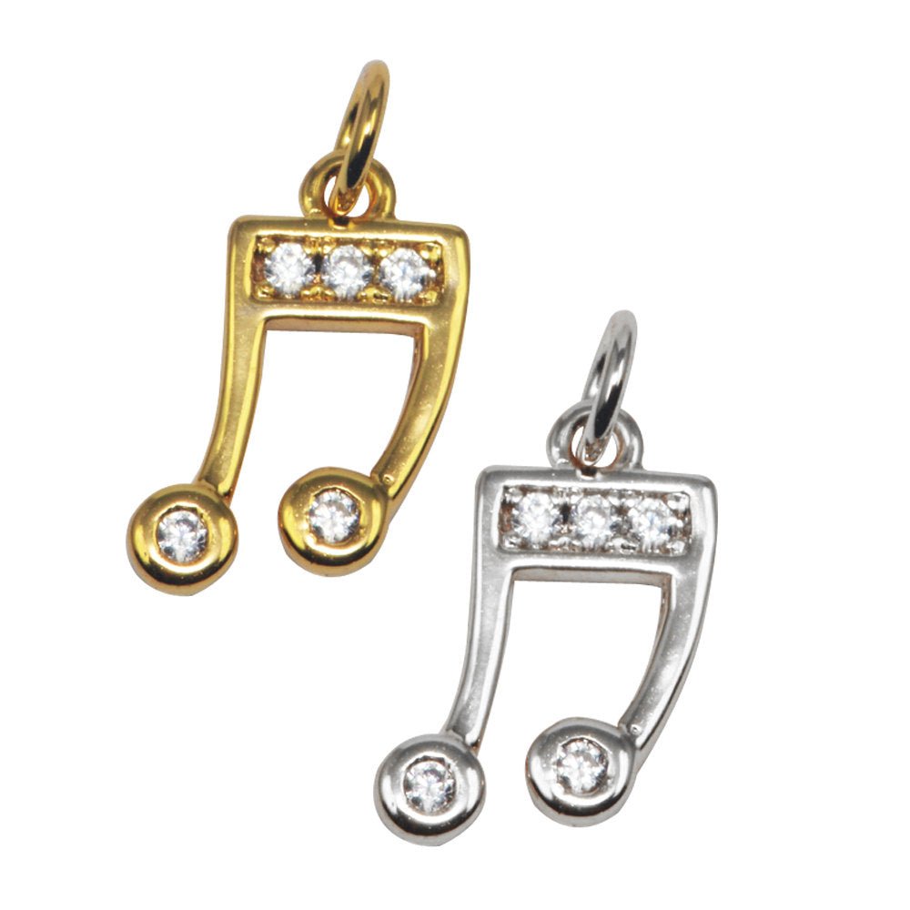 Silver Cubic Gold Filled Musical Note Charm Design Micro Pave Pendant for Earring Necklace Bracelet Charm Supply E-568 E-569 - DLUXCA