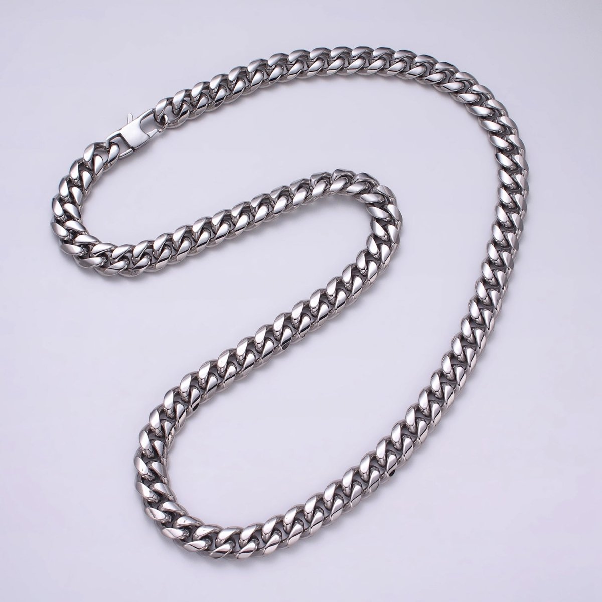 Silver Curb Chain Cuban Necklace for Men - Heavy Stainless Steel 10,12,14 mm Thickness 24.5 inch long | WA-1729 WA-1730 WA-1731 Clearance Pricing - DLUXCA